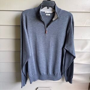 Peter Millar Mens L 1/4 Zip Merino Wool Pullover Sweater Grey Golf Preppy Office